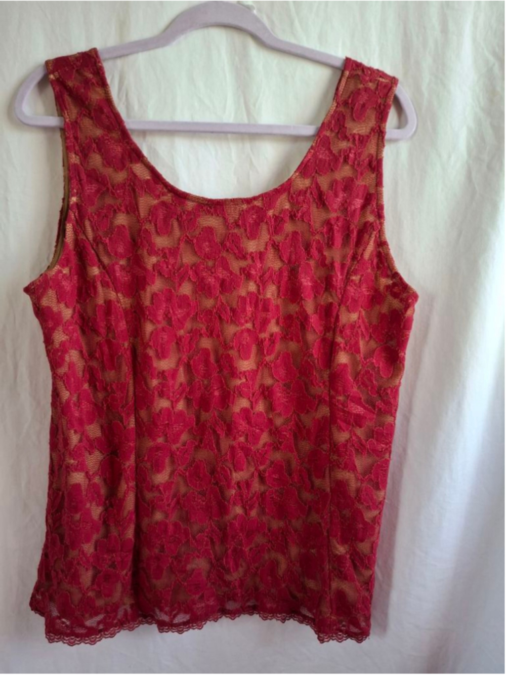 Kathleen Kirkwood Red Beige Lace Tank Top XL fancy quiet luxury vamp - Picture 2 of 5